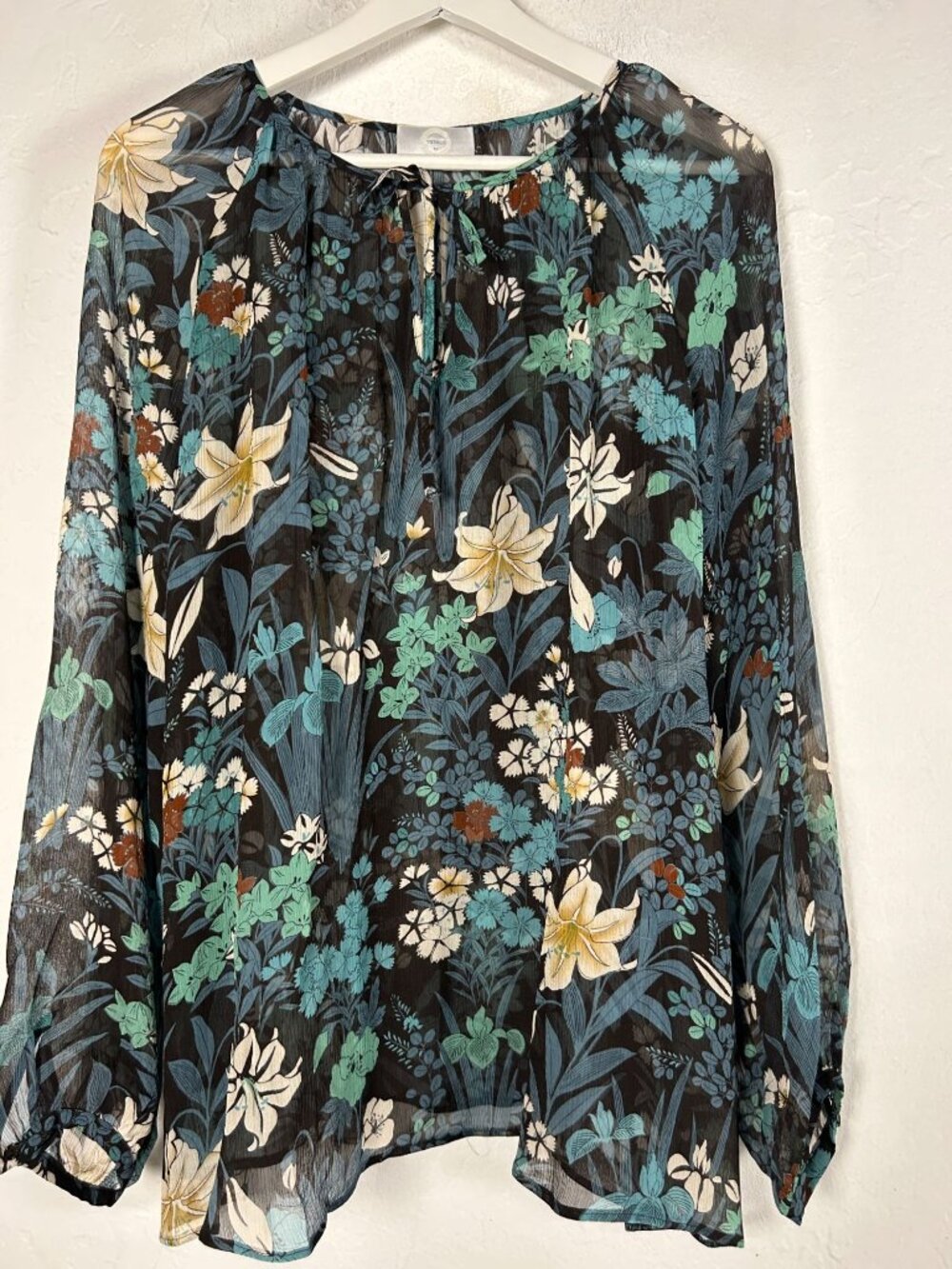 Marina Rinaldi Voyage Womens Floral Sheer Blouse Top Long Sleeve Lightweight L/X